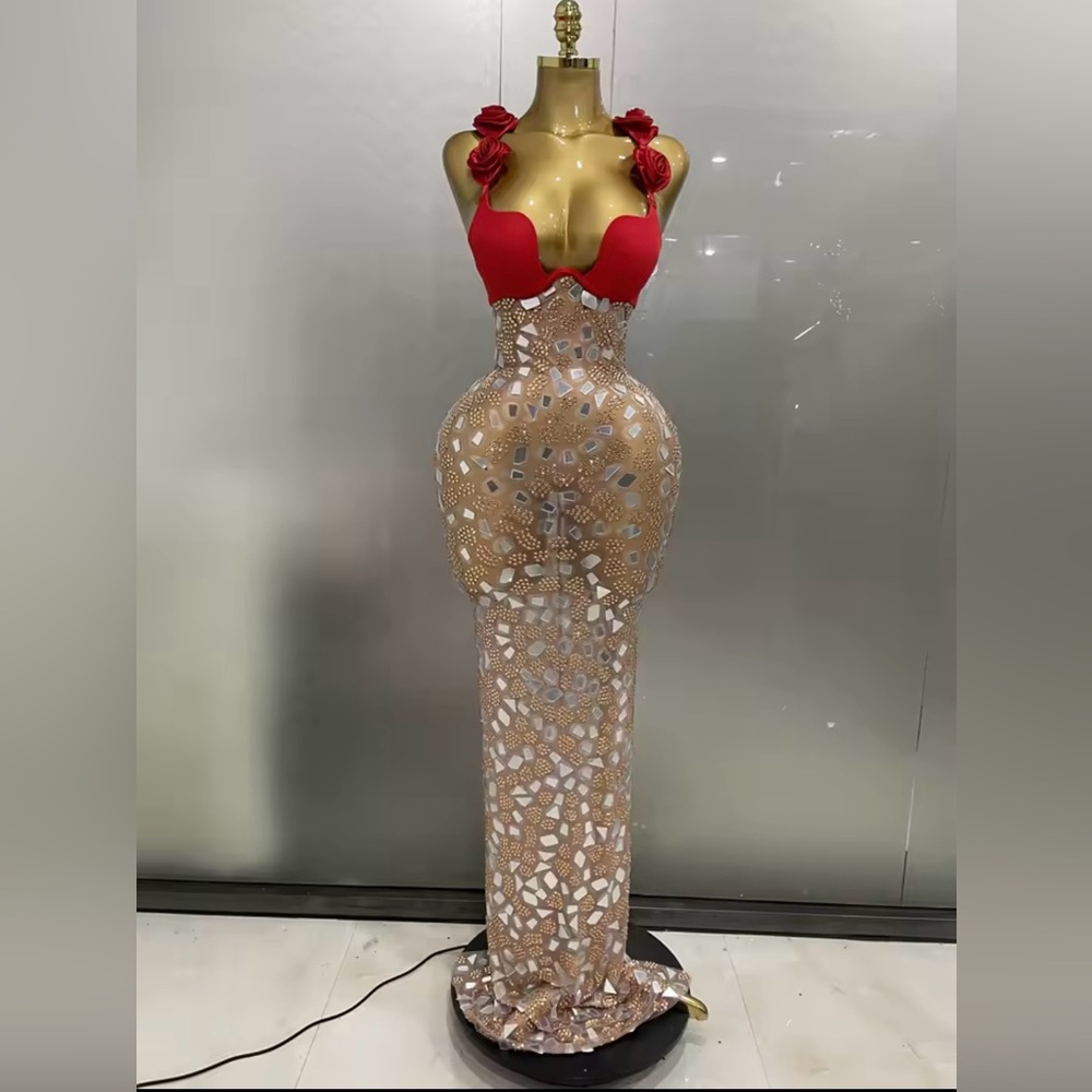 Red and Gold Embellished Dress